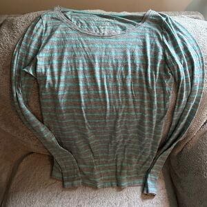 Aeropostale Gray and Teal Striped Long Sleeve Tee